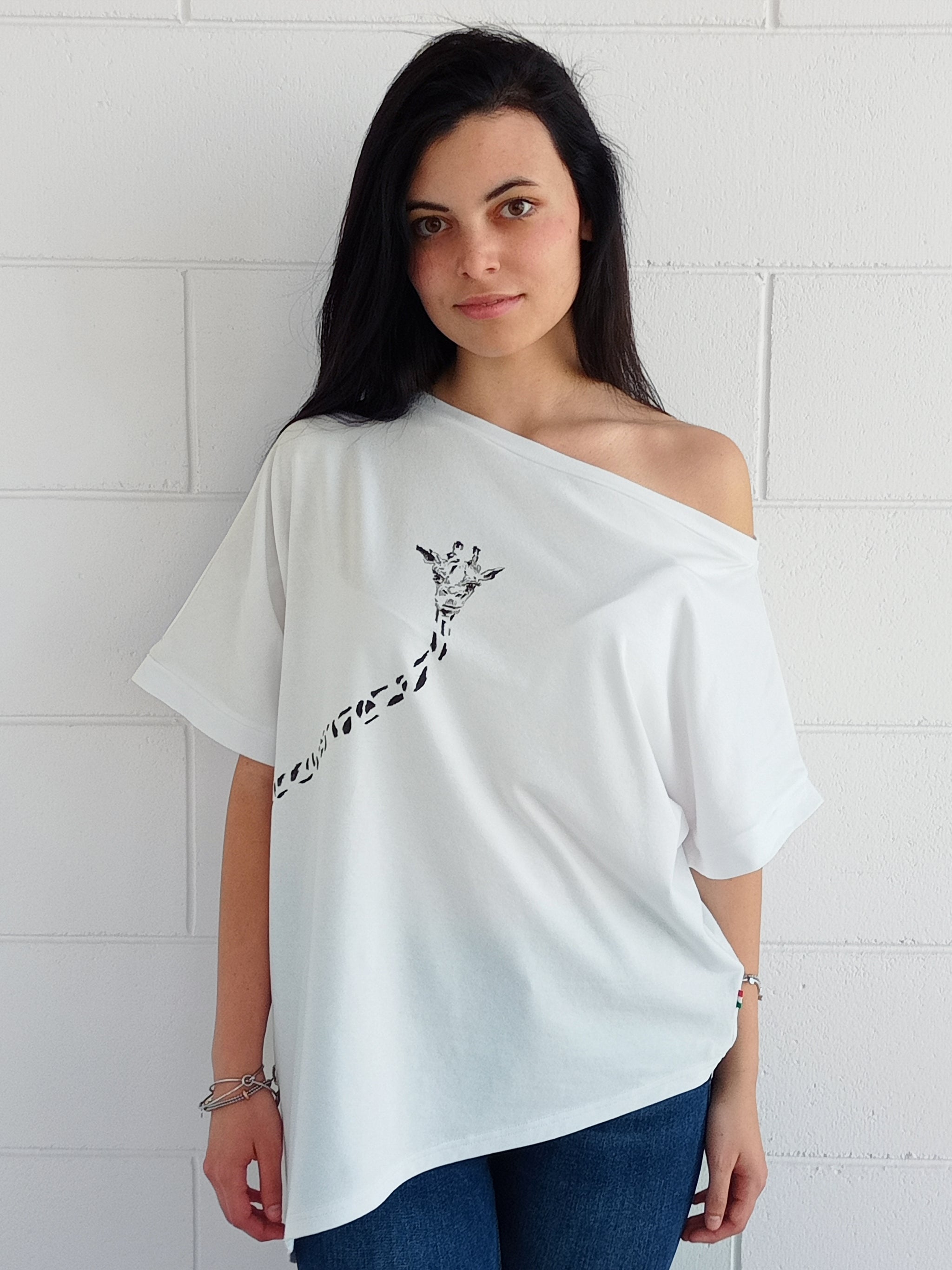 Oneforus T-Shirt Donna Con Stampa Giraffa Colorata - Maglietta In Cotone Morbido A Maniche Corte, Vestibilità Ampia, Girocollo - Casual Divertente
