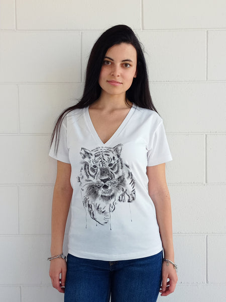 T-Shirt Donna Scollo V Tigre